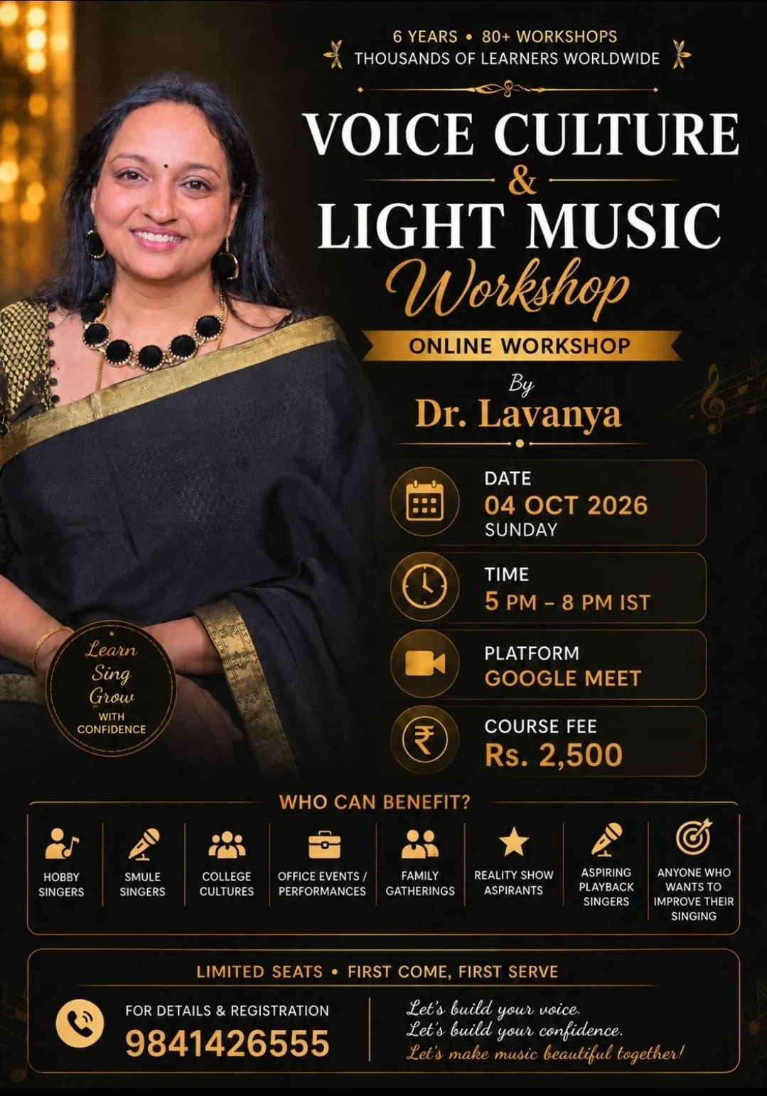 Poster: Voice Culture and Light Music online workshop by Dr Lavanya